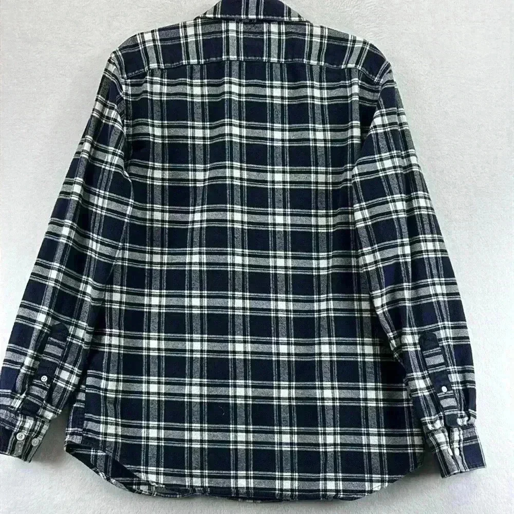 Banana Republic Men’s Flannel Shirt Size L Navy/White Plaid Button-down Cotton